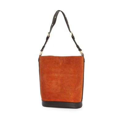 Orange suede bucket handbag